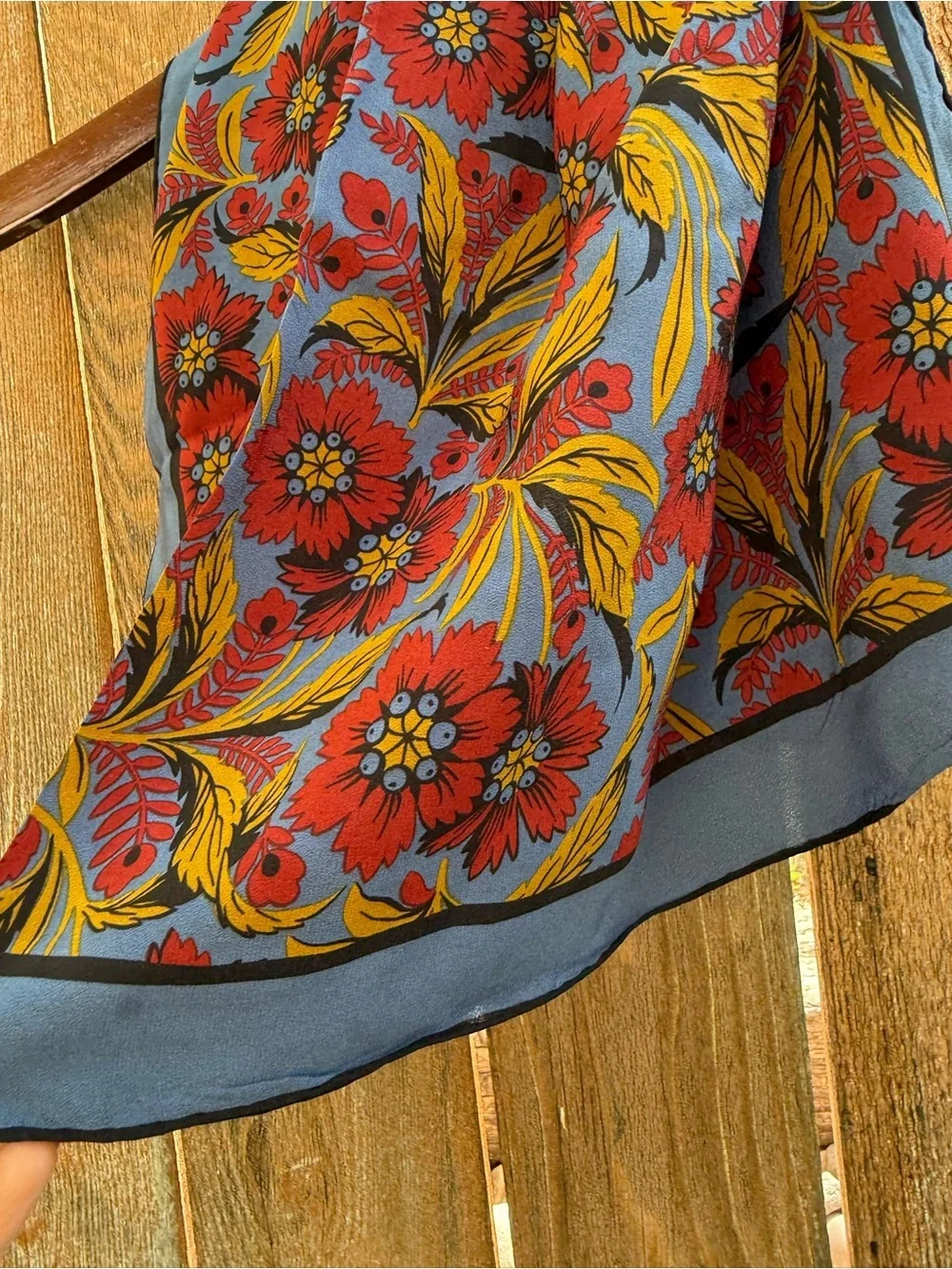 Saldarini Blue Red Floral Silk Scarf Square
